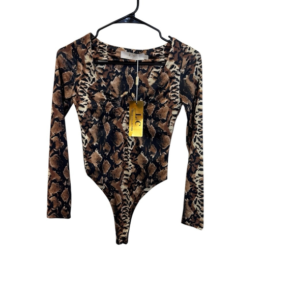 Lizette Collection Tops - Women's Lizette Collection Bodysuit Size S Brown Snake Print NWT